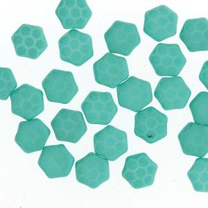 Czech 2-Hole 6mm Honeycomb Beads - HC-02010-29569HC - Silk Laser Turquoise Core - 25 Count