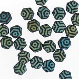 Czech 2-Hole 6mm Honeycomb Beads - HC-23980-28773WB - Matte Jet Laser Web AB - 25 Count