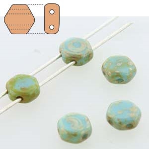 Czech 2-Hole 6mm Honeycomb Beads - HC-63030-43400 Opaque Blue Turquoise Picasso - 25 Count