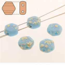 Czech 2-Hole 6mm Honeycomb Beads - HC-63030-94401 - Gold Splash Blue Turquoise - 25 Count
