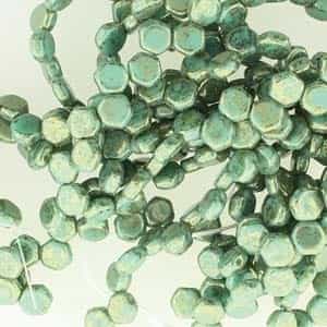 Czech 2-Hole 6mm Honeycomb Beads - HC-63120-15495 Opaque Green Turquoise Lumi - 25 Count