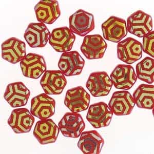 Czech 2-Hole 6mm Honeycomb Beads - HC-93190-28703WB - Red Laser Web AB - 25 Count