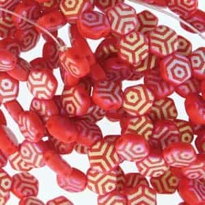 Czech 2-Hole 6mm Honeycomb Beads - HC-93190-28773WB - Matte Red Laser Web - 25 Count