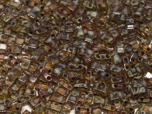 [ 8-3-B-2 ] 5 Grams HTL-4505 Transparent Picasso Light Smoky Topaz Miyuki Half Tila Beads