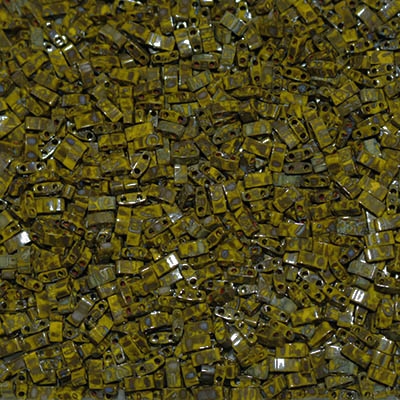 [ 8-3-B-2 ] 5 Grams HTL-4519 Opaque Picasso Peridot & Moss Miyuki Half Tila Beads