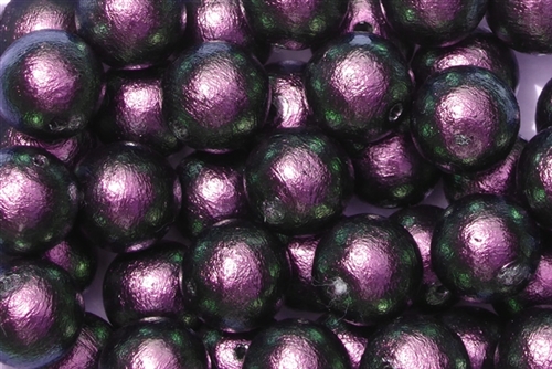 J674-12 - 12mm Rich Green-Black/Purple Cotton Pearl Bead - 1 Pearl