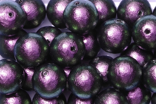 J674-14 - 14mm Rich Green-Black/Purple Cotton Pearl Bead - 1 Pearl