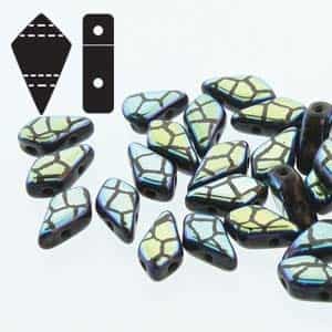 Czech Kite Beads : 9x5mm - KT9523980-28703CR - Jet Laserf Cracked - 25 Count