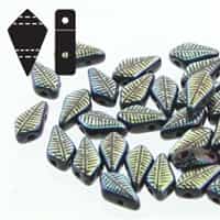 [ 8-1-F-2 ] Czech Kite Beads : 9x5mm - KT9523980-28703F - Jet Laser Feather - 25 Count