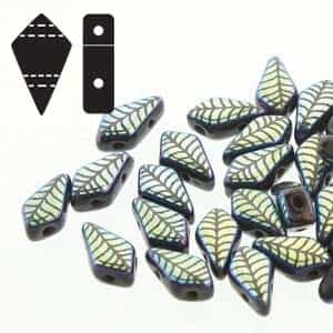 Czech Kite Beads : 9x5mm - KT9523980-28703LA - Jet Laser Leaf - 25 Count