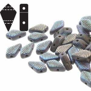 Czech Kite Beads : 9x5mm - KT9523980-28773F - Matte Jet Laser Feather - 25 Count