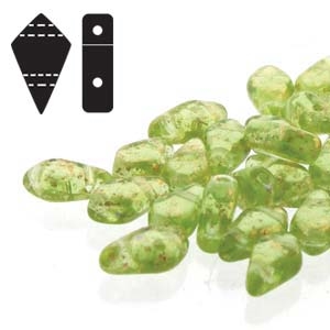 Czech Kite Beads : 9x5mm - KT9550230-94401 - Gold Splash Olivine - 25 Count
