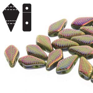Czech Kite Beads : 9x5mm - KT9553410-29503F - Wasabi Laser Feather - 25 Count