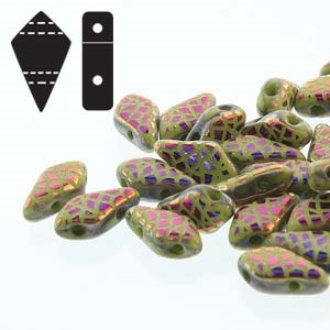 Czech Kite Beads : 9x5mm - KT9553410-29503SS - Wasabi Laser Snakeskin - 25 Count