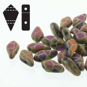 Czech Kite Beads : 9x5mm - KT9553410-29573CR - Wasabi Matte Cracked Laser - 25 Count