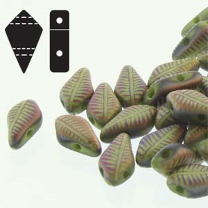 Czech Kite Beads : 9x5mm - KT9553410-29573F - Wasabi Matte Laser Feather - 25 Count