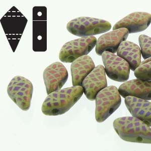 Czech Kite Beads : 9x5mm - KT9553410-29573SS - Wasabi Matte Laser Snakeskin - 25 Count