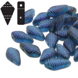 Czech Kite Beads : 9x5mm - KT9562010-22203F - Indigo Laser Feather - 25 Count