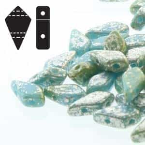 Czech Kite Beads : 9x5mm - KT95-63030-15481 - Silver Splash Blue Turquoise - 25 Count