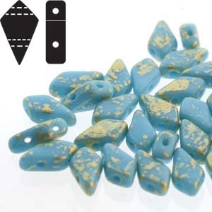 Czech Kite Beads : 9x5mm - KT95-63030-94401 - Gold Splash Blue Turquoise - 25 Count