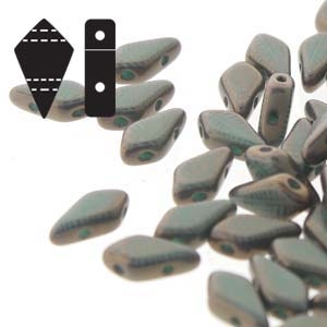 Czech Kite Beads : 9x5mm - KT9563120-14415F - Turquoise Laser Feather - 25 Count
