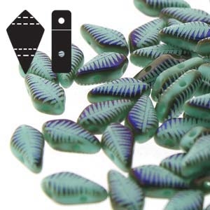 Czech Kite Beads : 9x5mm - KT9563120-22203F - Turquoise Laser Feather - 25 Count