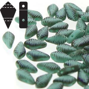 Czech Kite Beads : 9x5mm - KT9563120-22273F - Turquoise Matte Laser Feather - 25 Count