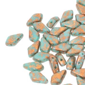 Czech Kite Beads : 9x5mm - KT9563130-94412 - Copper Splash Turquoise Green - 25 Count