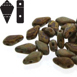 Czech Kite Beads : 9x5mm - KT9583120-86805 - Lemon Dark Travertin - 25 Count