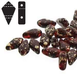 Czech Kite Beads : 9x5mm - KT95-90080-94401 - Gold Splash Ruby - 25 Count