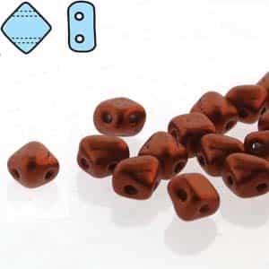 Czech Silky 2-Hole Beads "Mini" 5x5mm - MiniCZS-00030-01750 - Bronze Fire Red - 40 Bead Strand