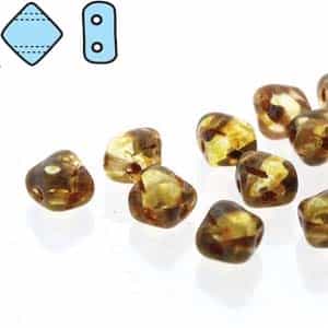 Czech Silky 2-Hole Beads "Mini" 5x5mm - MiniCZS-00030-86800 - Crystal Travertin - 40 Bead Strand
