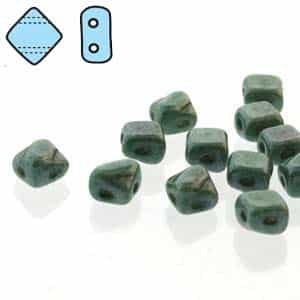 Czech Silky 2-Hole Beads "Mini" 5x5mm - MiniCZS-02010-14459 - Green Luster - 40 Bead Strand