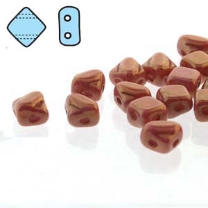 Czech Silky 2-Hole Beads "Mini" 5x5mm - MiniCZS-02010-14495 - Chalk Red Luster - 40 Bead Strand