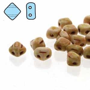 Czech Silky 2-Hole Beads "Mini" 5x5mm - MiniCZS-02010-86800 - Chalk Travertin - 40 Bead Strand