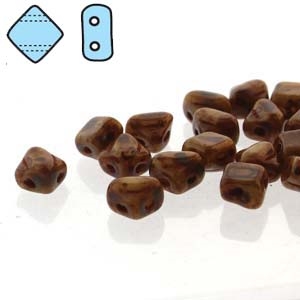 Czech Silky 2-Hole Beads "Mini" 5x5mm - MiniCZS-13010-86800 - Ivory Travertin - 40 Bead Strand