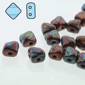 Czech Silky 2-Hole Beads "Mini" 5x5mm - MiniCZS-23980-15781 - Jet Iris Luster - 40 Bead Strand