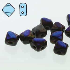 Czech Silky 2-Hole Beads "Mini" 5x5mm - MiniCZS-23980-22201 - Jet Azuro - 40 Bead Strand