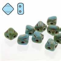 Czech Silky 2-Hole Beads "Mini" 5x5mm - MiniCZS-63030-43400 - Blue Turquoise Picasso - 40 Bead Strand