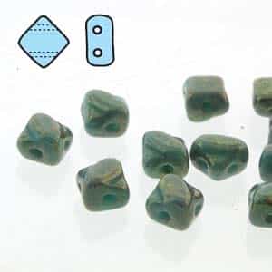 Czech Silky 2-Hole Beads "Mini" 5x5mm - MiniCZS-63130-15495 - Green Turquoise Lumi - 40 Bead Strand