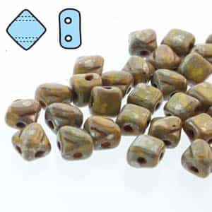 Czech Silky 2-Hole Beads "Mini" 5x5mm - MiniCZS-83120-43400 - Lemon Picasso - 40 Bead Strand
