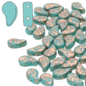 [ 2-2-B-3 ] PD8563130-94412 - Turquoise Green Copper Splash - PaisleyDuo 8x5mm - 25 Count