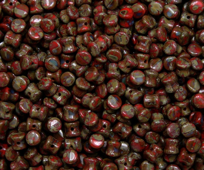 Preciosa Pellet Beads 4x6mm - PE93180-86800 - Opaque Red Travertin - 25 Beads