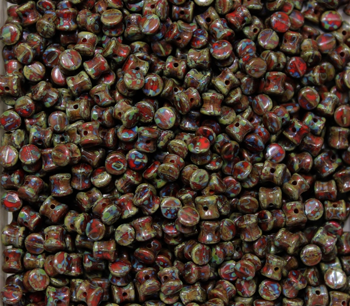 Preciosa Pellet Beads 4x6mm - PE93180-86805 - Opaque Red Dark Travertin - 25 Beads