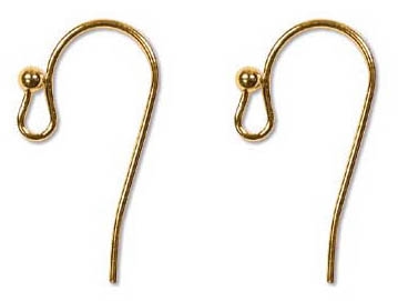 Gold Plated 20mm Ear Wire with 2mm Bead - 1 Pair