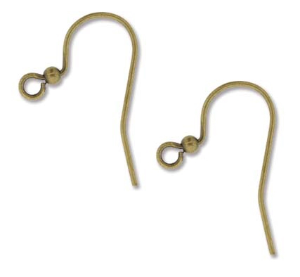 Antique Brass Plated 25mm  Hook Ear Wires with 2mm Ball - 1 Pair