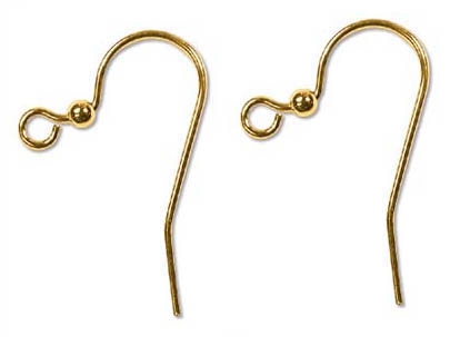 Gold Plated 25mm Ear Wire with 2mm Bead - 1 Pair