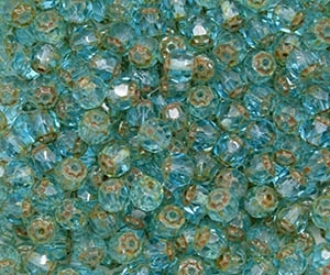 Renaissance Firepolish 6mm : FP6-T6001 - Aquamarine - Picasso - 25 pieces