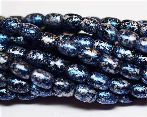 RI46-49873 - Czech Rice Bead - 4x6mm - Granite Galaxy Lapis Rice - 25 Count