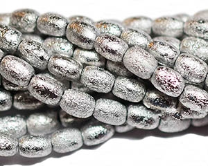 RI46-ETCH-7000FULL - Czech Rice Bead - 4x6mm - Silver Ore Etched Rice - 25 Count